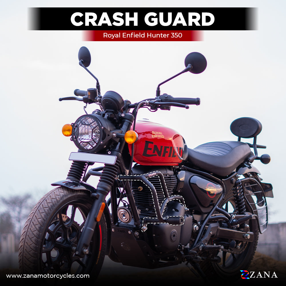 CRASH GUARD WITH SLIDER BLACK MS FOR ROYAL ENFIELD HUNTER 350 | ZANA