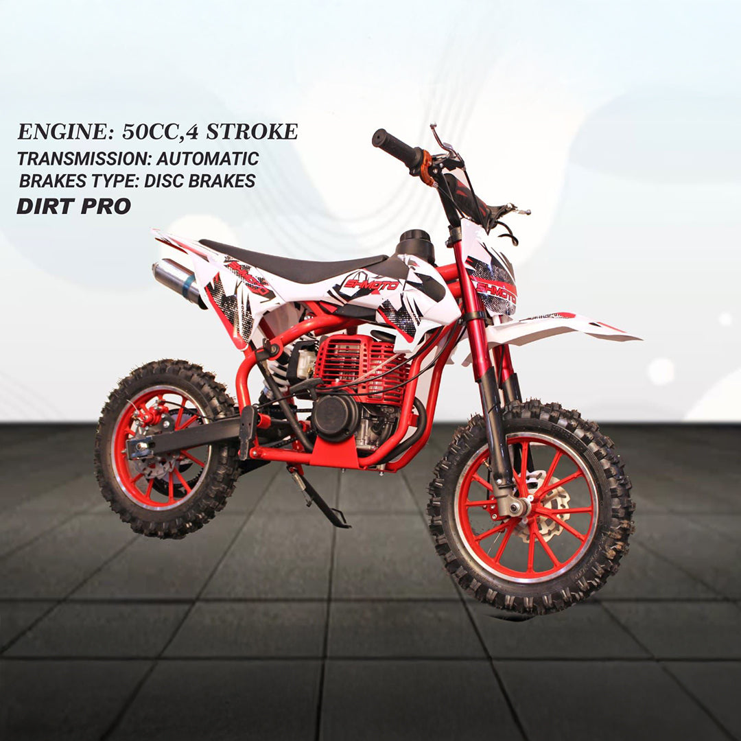 50cc 4 Stroke Kids Dirt Bike with Automatic Self & Pull Start | Disc Brakes | 7-14 years