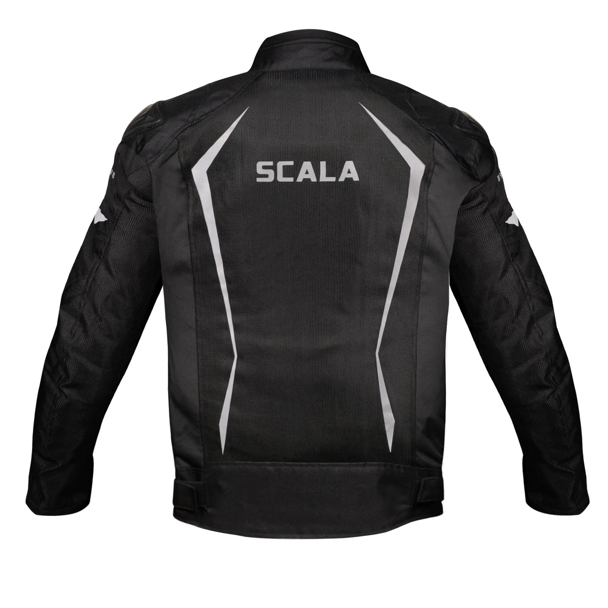 SCALA black motorcycle riding jacket back view