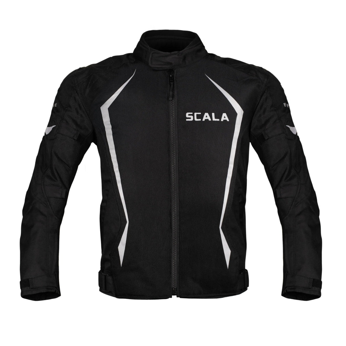 SCALA black motorcycle riding jacket front view