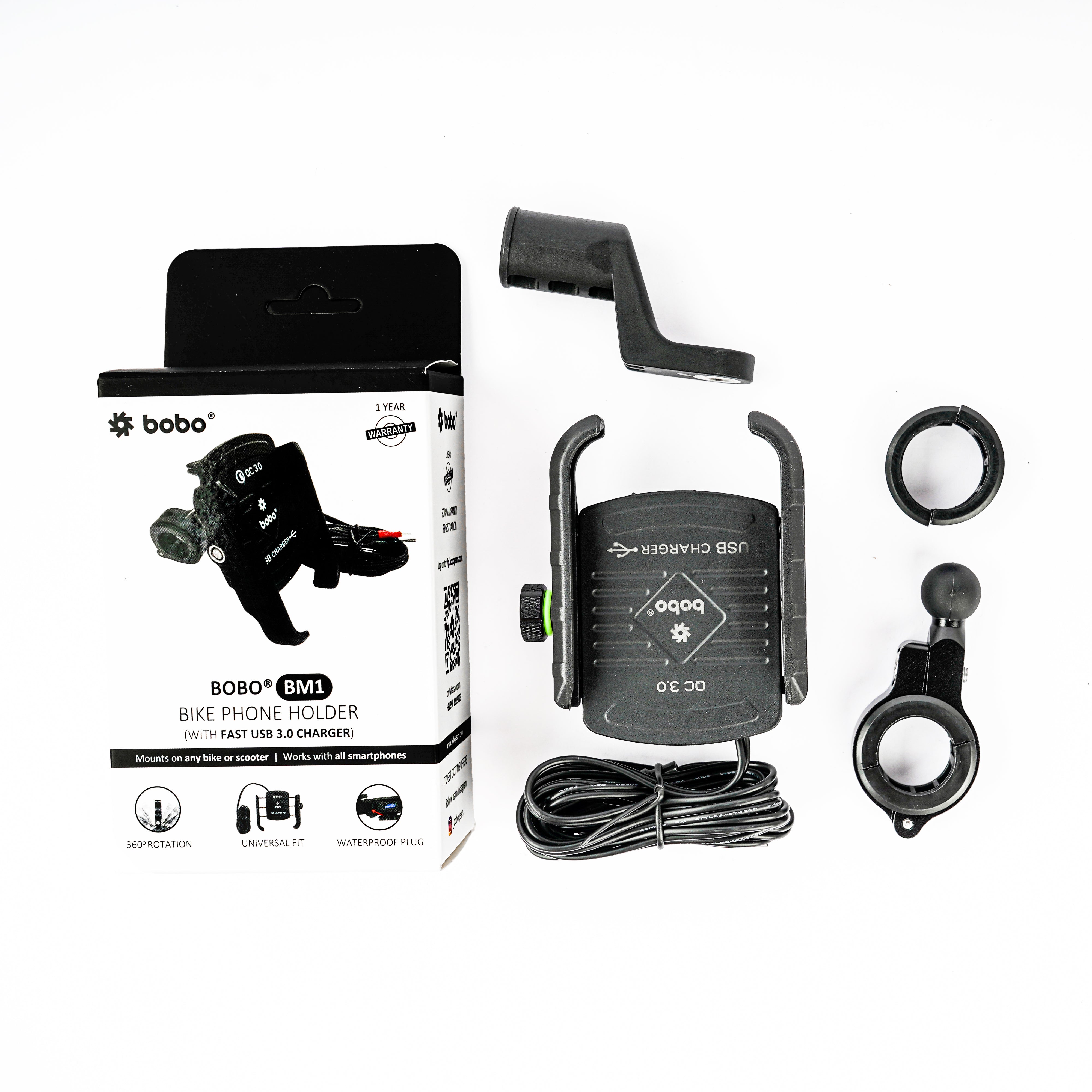BOBO BM1 Jaw-Grip Bike Phone Holder with QC 3.0 USB Charger