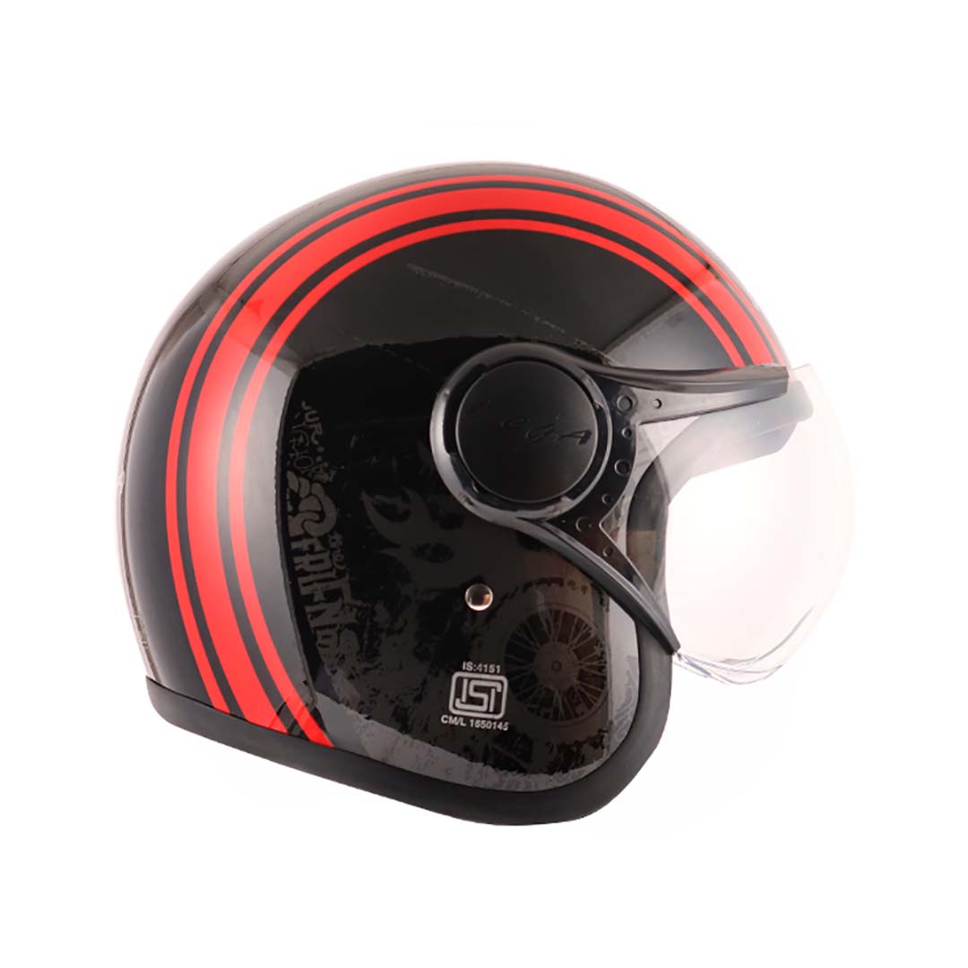 Vega Jet Old School W/Visor Black Red Helmet