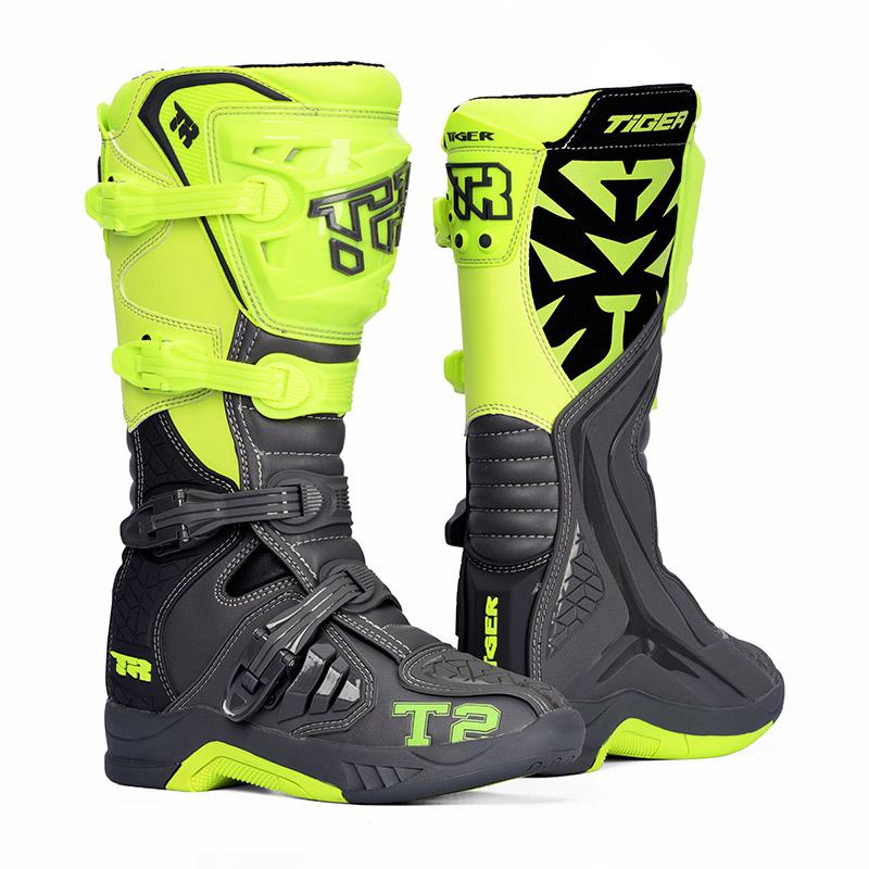 TR MTR T2 Motocross Offroad Boots Grey Neon Green | Tiger Racing