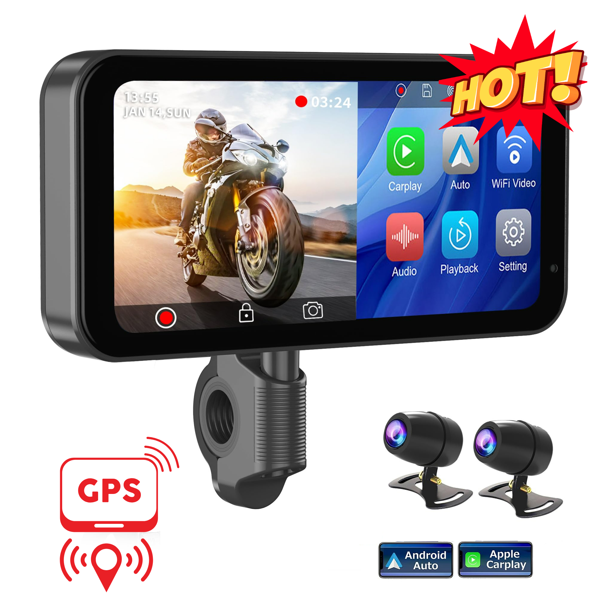 LBC Moto Universal S3 Elite 6-Inch Motorcycle Navigation | Apple CarPlay & Android Auto | 2K HD GPS Screen with Camera, Remote & TPMS