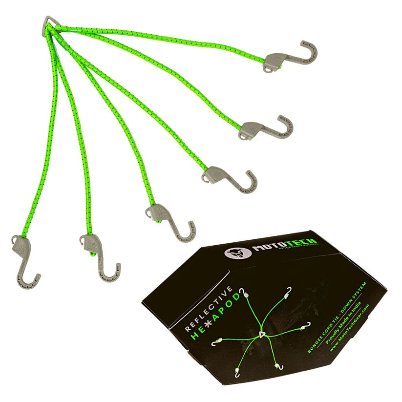 MotoTech Reflective Hexapod Bungee Cord Tie-down System - 32" / 80cms - Neon + Grey