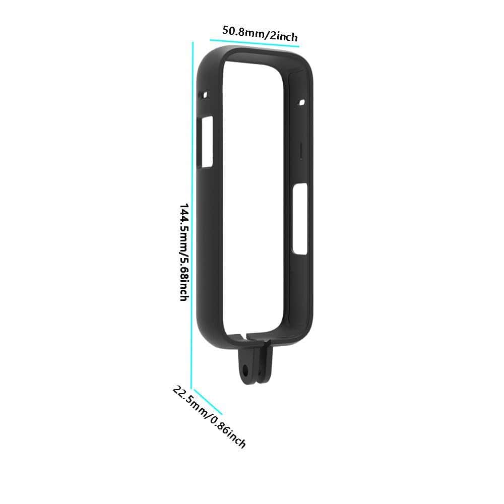 Black phone case with measurements on a white background