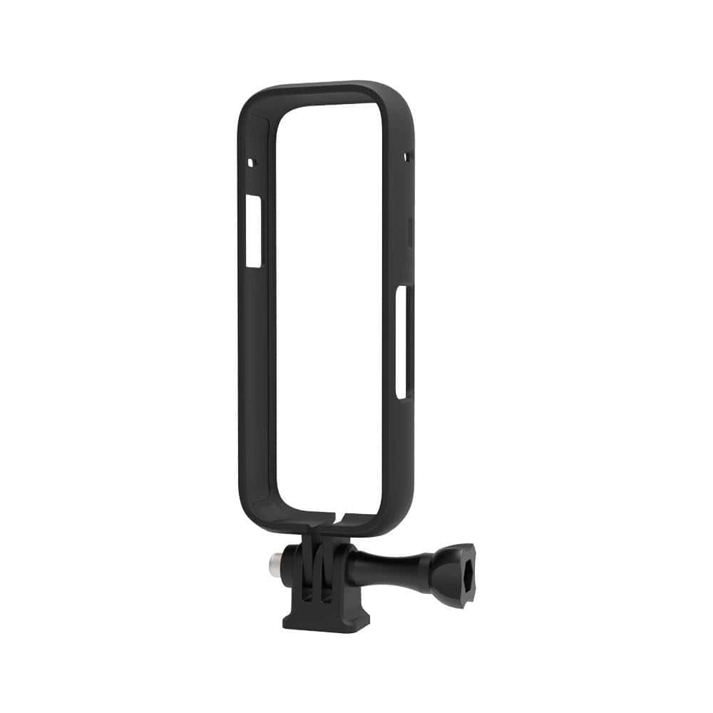 Black frame accessory for action cameras on a white background