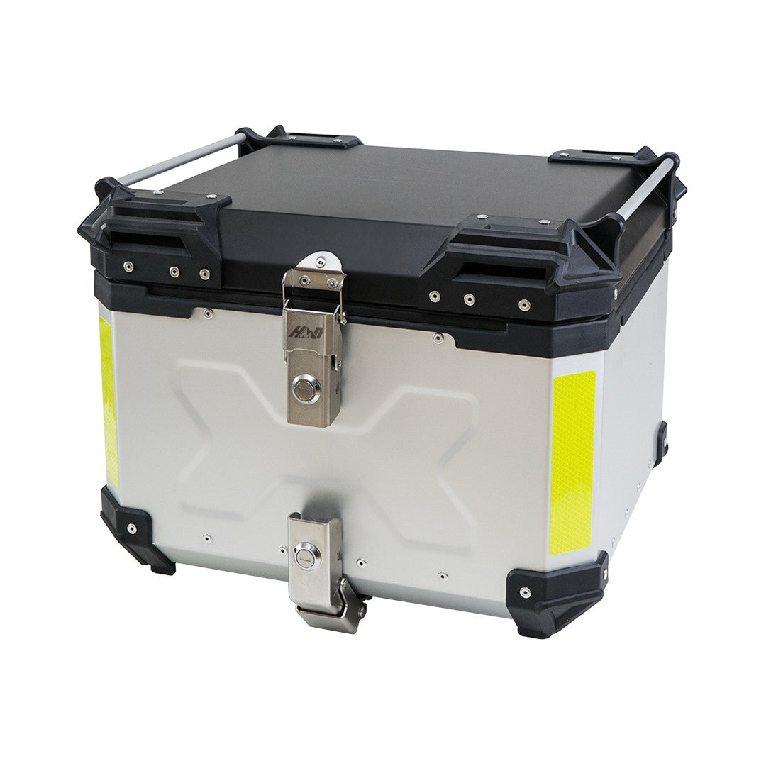 Metal toolbox with black and yellow accents on a white background