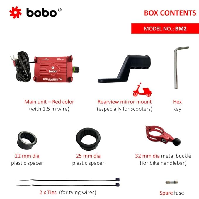 BOBO BM2 Claw-Grip Aluminium Bike Phone Holder (with 2.5A USB charger) Motorcycle Mobile Mount