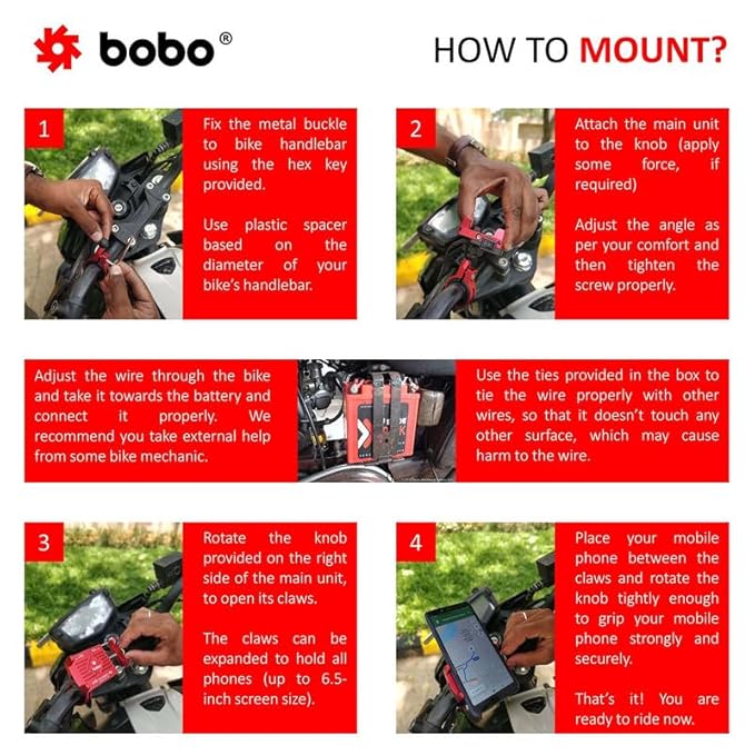 BOBO BM2 Claw-Grip Aluminium Bike Phone Holder (with 2.5A USB charger) Motorcycle Mobile Mount