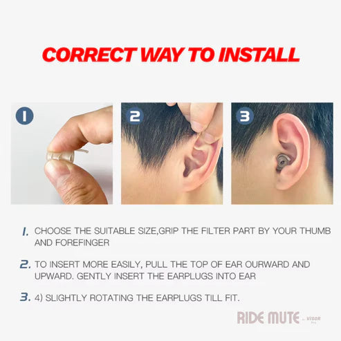 RideMute Level 2 Motorcycle Earplugs by VisorPro 24dB Noise Filter
