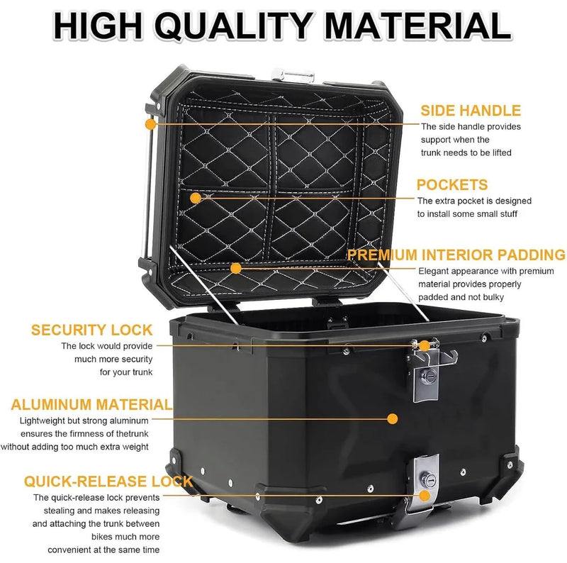 LGP X Type Universal Silver 45L Aluminum Top Box – Heavy-Duty Motorcycle Luggage