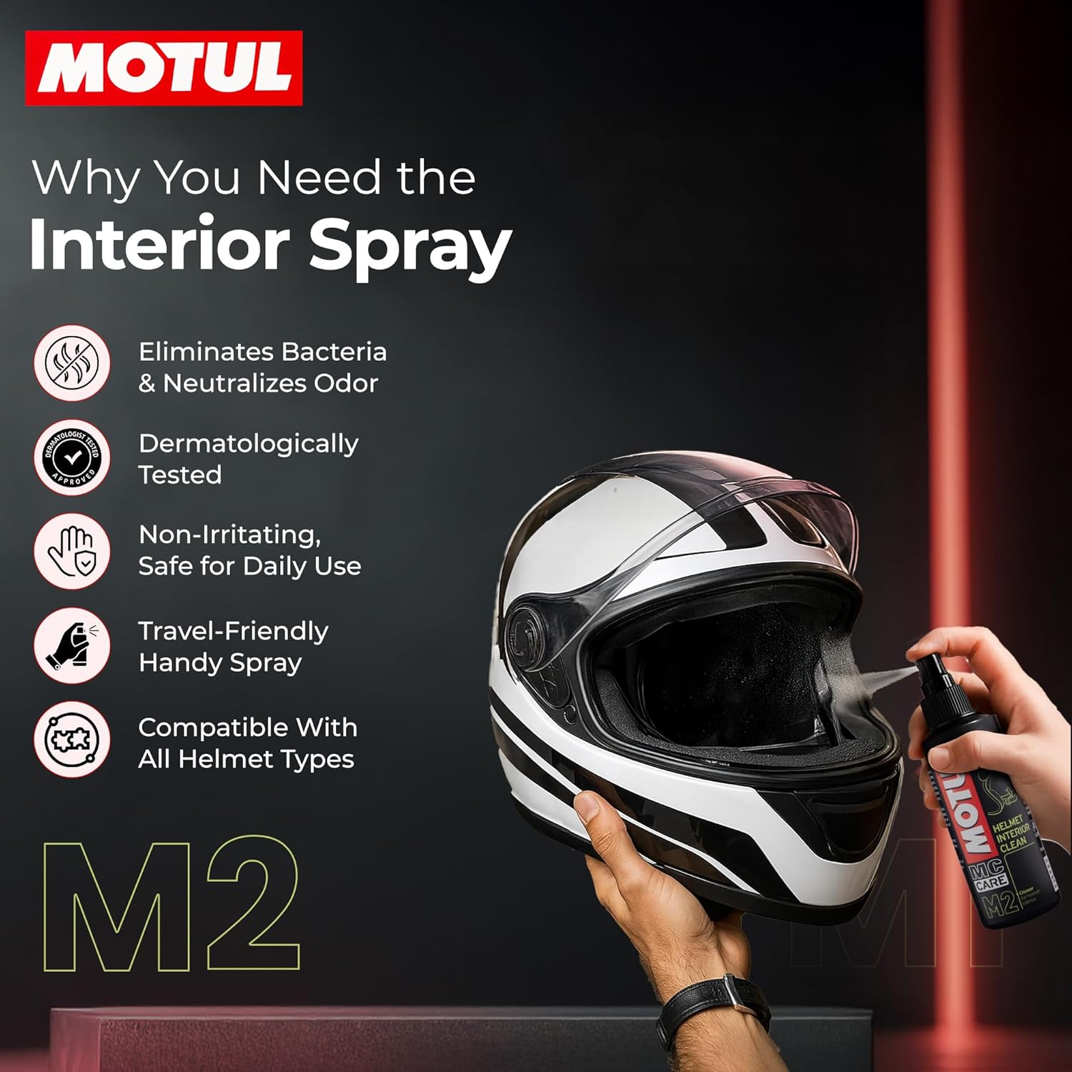 Motul Helmet Care Kit – Visor & Interior Cleaner Spray | Anti-Bacterial | Anti-Odour | Quick Dry | 100ml Each