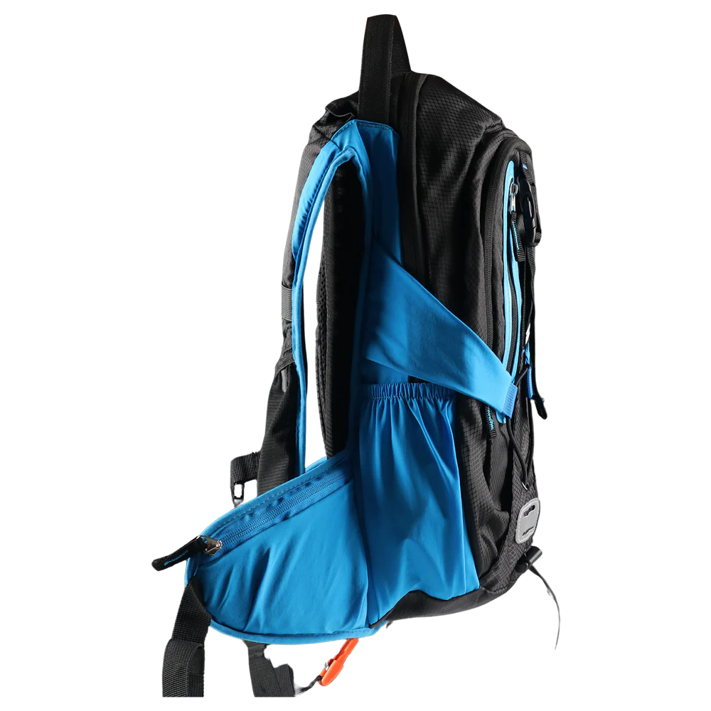 Black and blue backpack on a white background