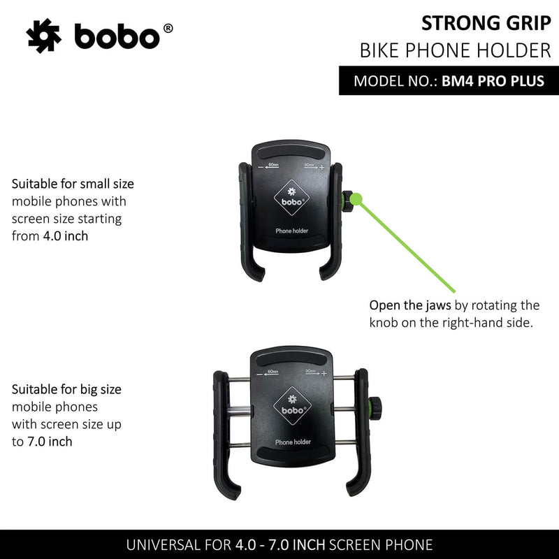 BOBO BM4 PRO PLUS Jaw-Grip Bike Phone Holder with PRO PLUS Vibration Damper Motorcycle Mobile Mount