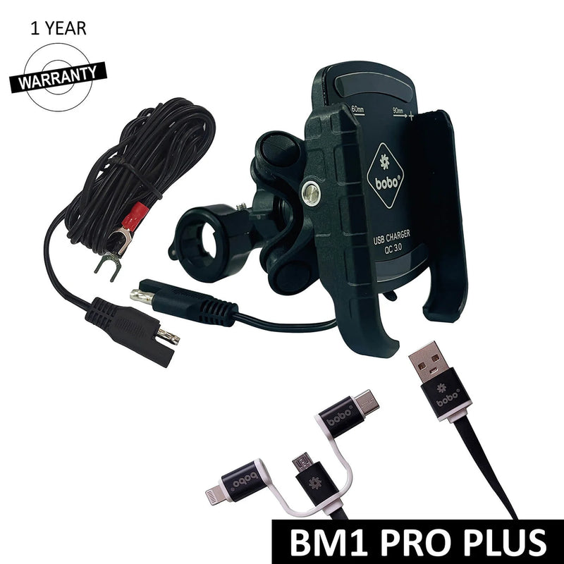 BOBO BM1 PRO PLUS Jaw-Grip Bike Phone Holder (with PRO PLUS Vibration Damper, Fast USB 3.0 Charger, SAE Connector & Fast USB Cable)