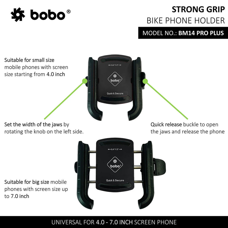 BOBO BM14 PRO PLUS Quick Release with PRO PLUS Vibration Damper Enhanced BM4 PRO PLUS Bike / Cycle Phone Holder Motorcycle Mobile Mount