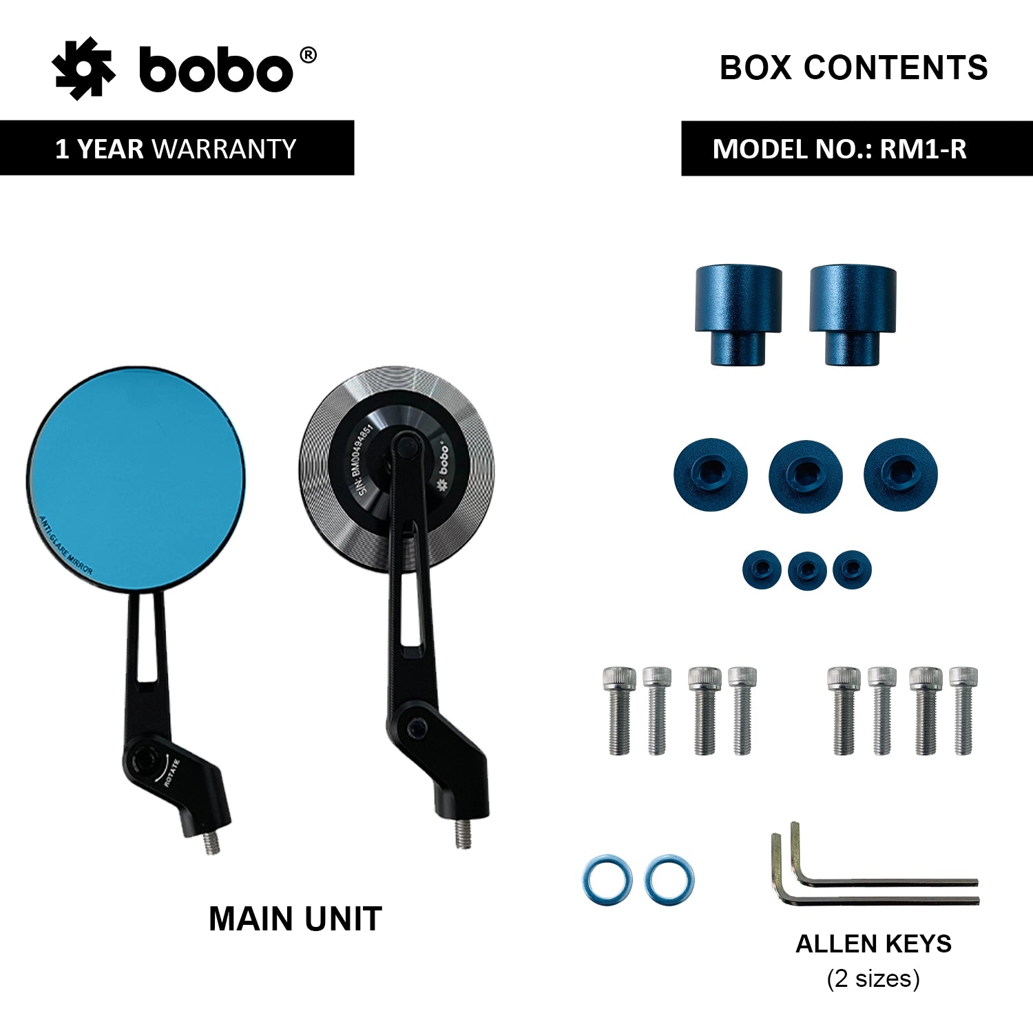 BOBO RM1-R Premium CNC Rear View Mirrors – Universal Motorcycle Handlebar Mirrors