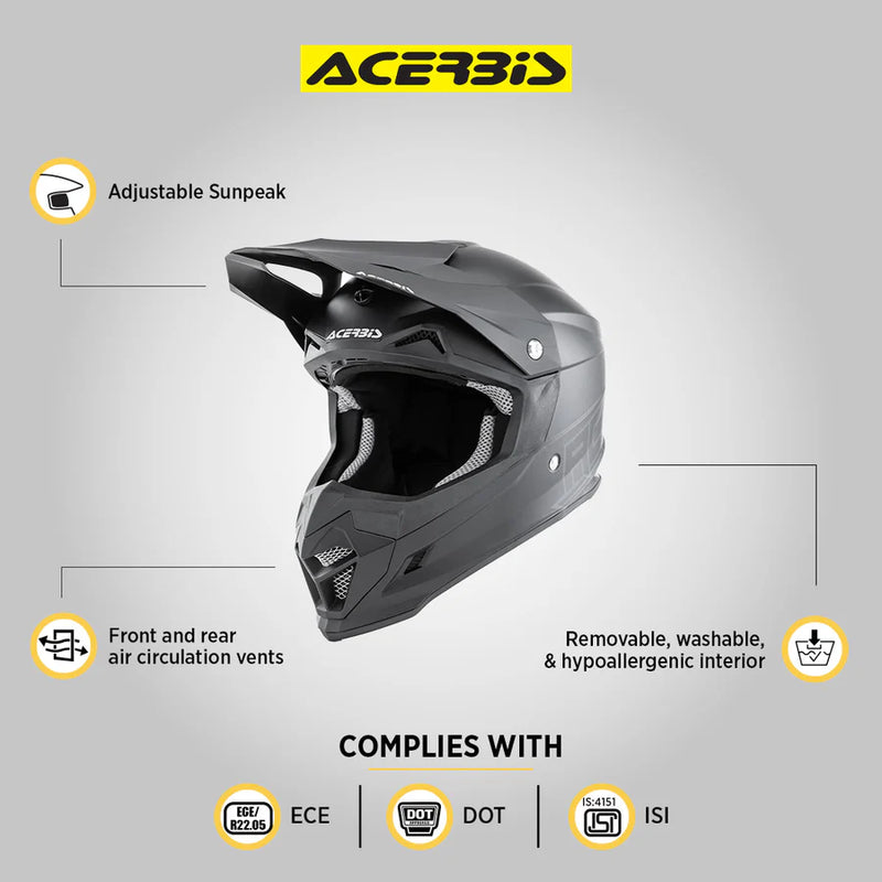 ACERBIS PROFILE 4 Motocross Helmet - Matt Black – ECE 22-05 Certified