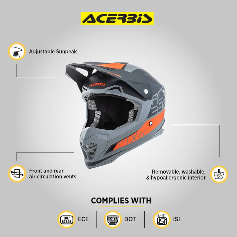 ACERBIS PROFILE 4 Motocross Helmet – ECE 22-05 Certified Black/Orange