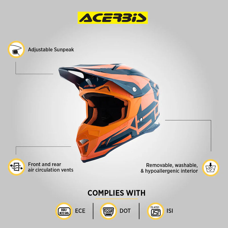 ACERBIS PROFILE 4 Motocross Helmet Gloss - Blue/Orange – ECE 22-05 Certified