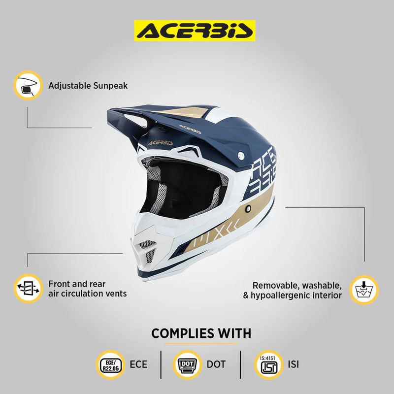 ACERBIS PROFILE 4 Motocross Helmet Gloss - White/Blue – ECE 22-05 Certified