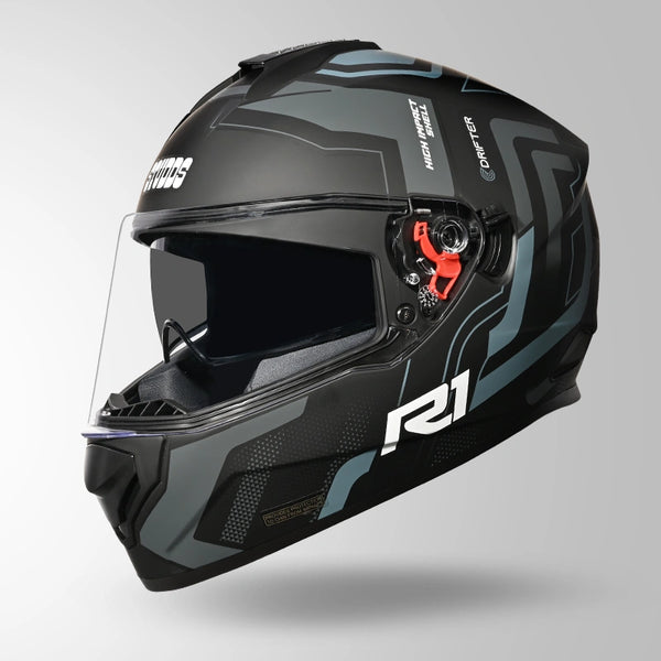 STUDDS Drifter D4 R1 Decor Helmet – Matt Black & Grey | Dual Visor Full Face Helmet