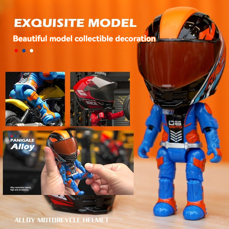 MotoGP Helmet Metal Mini Figure, Die-Cast Transforming Action Figure, Poseable Racing Character with Helmet