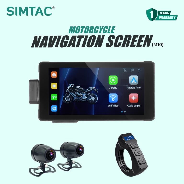 Simtac Motorcycle GPS CarPlay & Android Auto System – M10DR with Dual HD Cameras & 5.5” Touchscreen