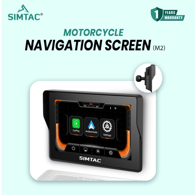Simtac M2T Motorcycle GPS Display – 5” Touchscreen with TPMS | Apple CarPlay & Android Auto | Waterproof Navigation System
