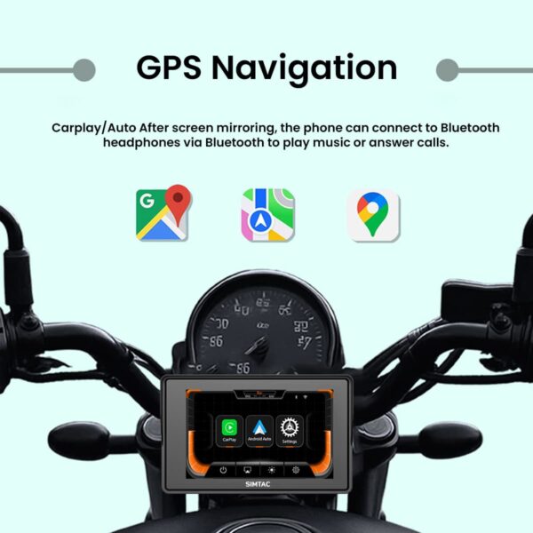 Simtac M2T Motorcycle GPS Display – 5” Touchscreen with TPMS | Apple CarPlay & Android Auto | Waterproof Navigation System