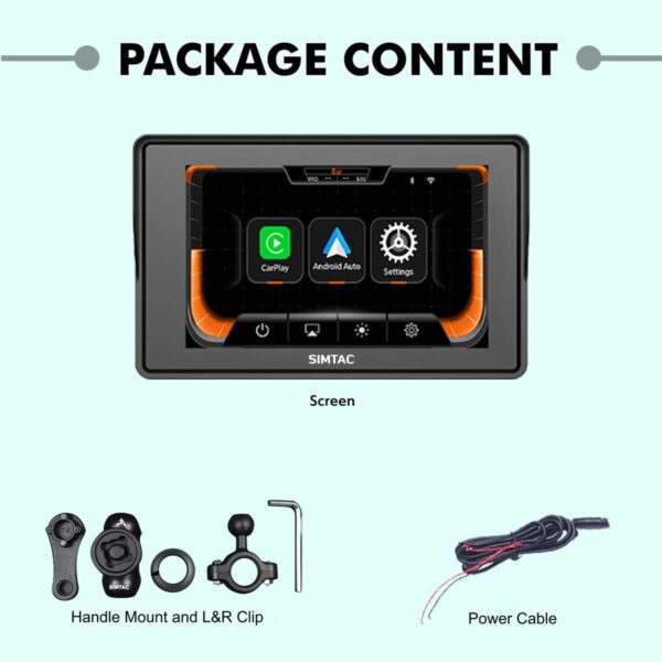Simtac M2T Motorcycle GPS Display – 5” Touchscreen with TPMS | Apple CarPlay & Android Auto | Waterproof Navigation System