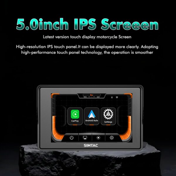 Simtac M2T Motorcycle GPS Display – 5” Touchscreen with TPMS | Apple CarPlay & Android Auto | Waterproof Navigation System