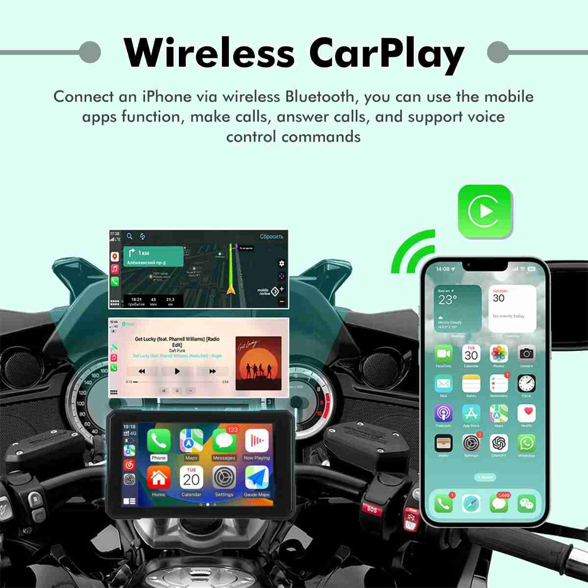 Simtac M3 5-inch Motorcycle GPS with Wireless CarPlay & Android Auto | Without TMPS