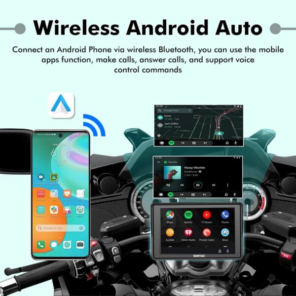 Simtac Motorcycle GPS CarPlay & Android Auto System – M4DT with TPMS & Dual HD Cameras