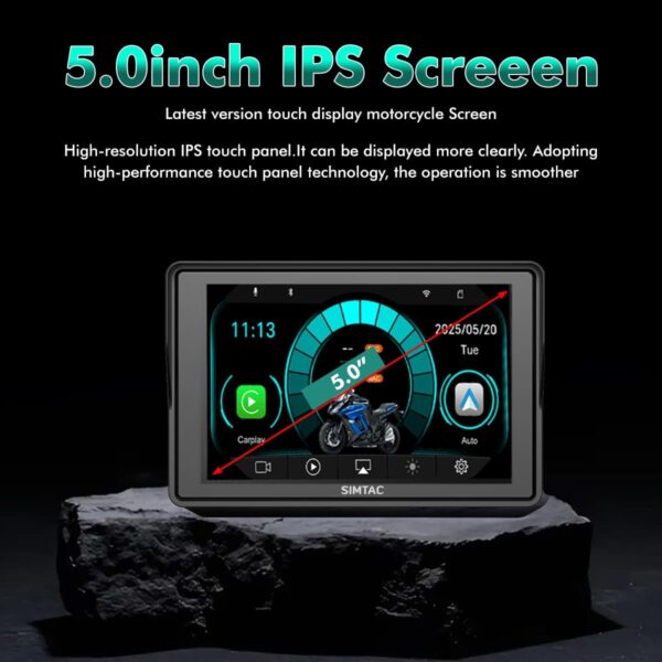 Simtac Motorcycle GPS CarPlay & Android Auto System – M4DT with TPMS & Dual HD Cameras