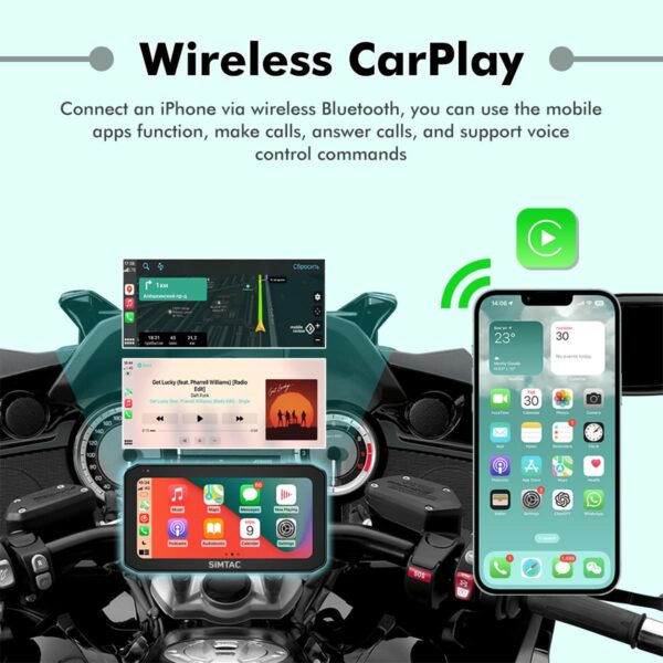 Simtac Motorcycle GPS CarPlay & Android Auto System – M6DT with Dual Cameras & TPMS