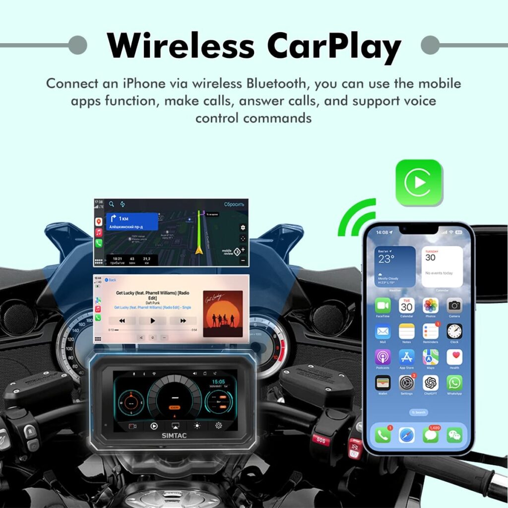 Simtac M8DT Quick Detachable Motorcycle GPS with CarPlay & Android Auto
