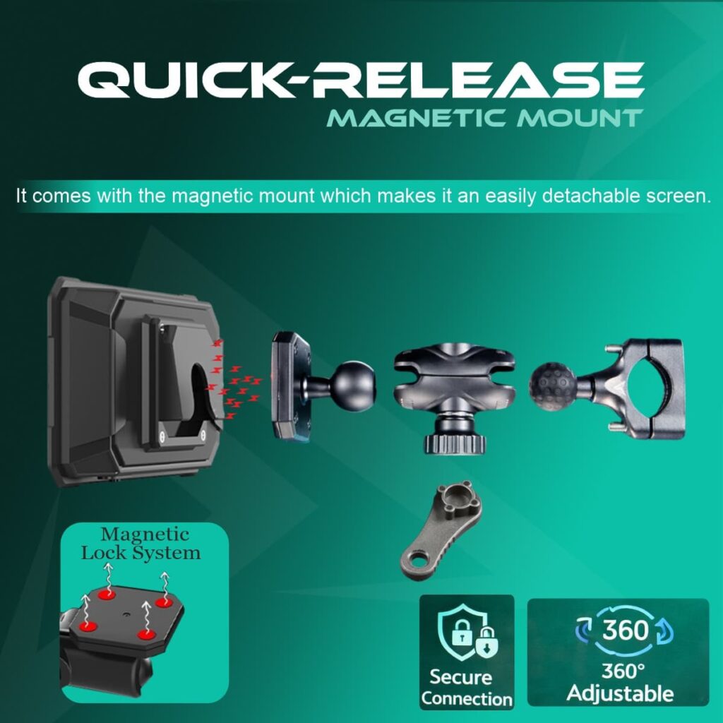 Simtac M8DT Quick Detachable Motorcycle GPS with CarPlay & Android Auto