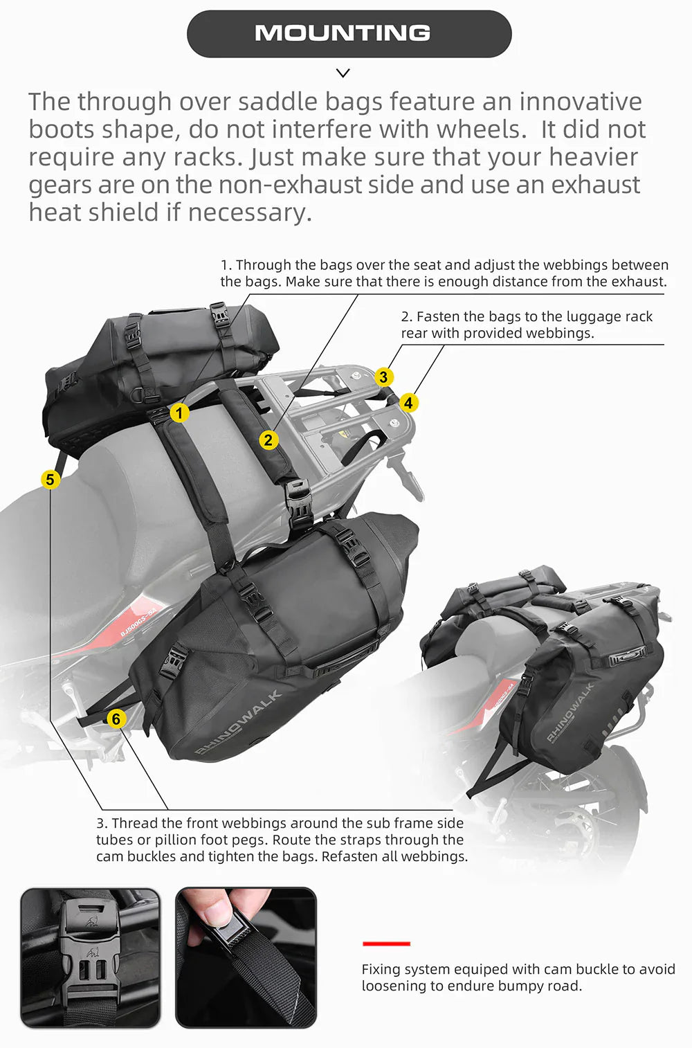Rhinowalk MT1428 28L Waterproof Motorcycle Pannier Bag Pair Adventure Saddle Bags