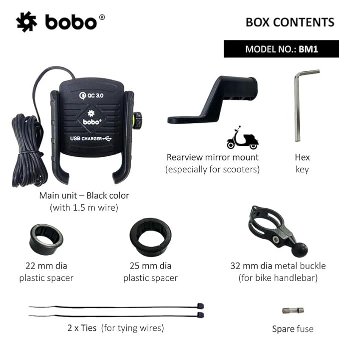 BOBO BM1 Jaw-Grip Bike Phone Holder with QC 3.0 USB Charger