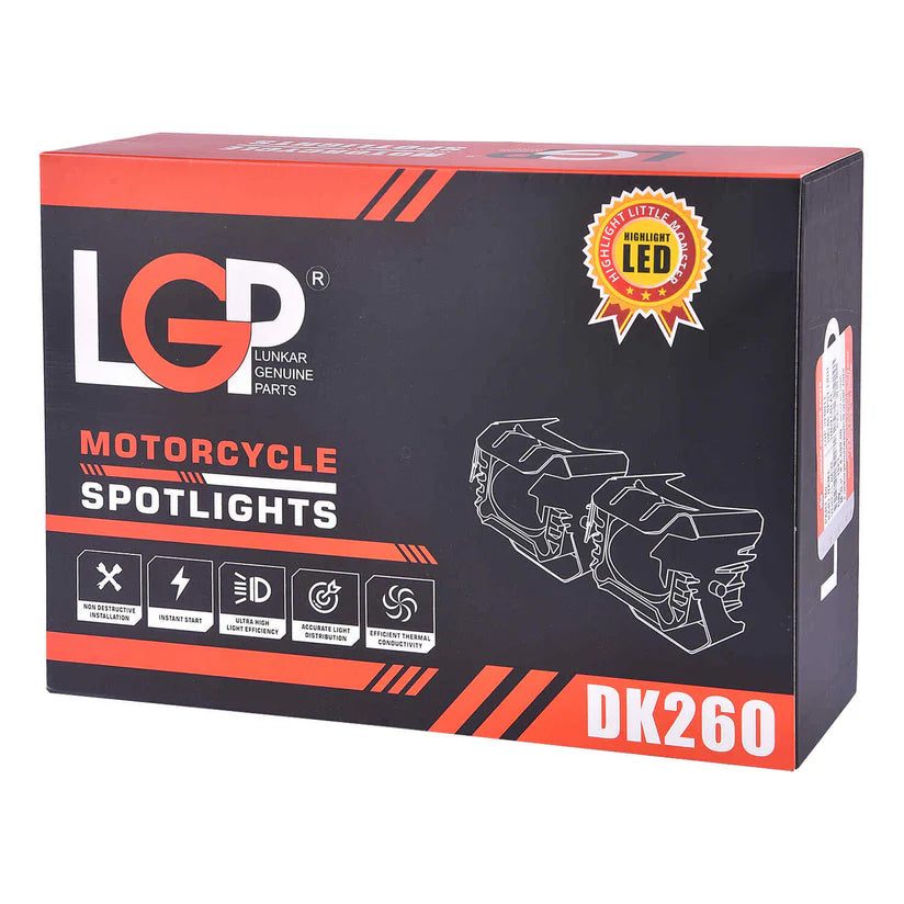 FOG LAMP DK260 WITH WIRING HARNESS AND WIRED SWITCH FOR ALL BIKES | LGP