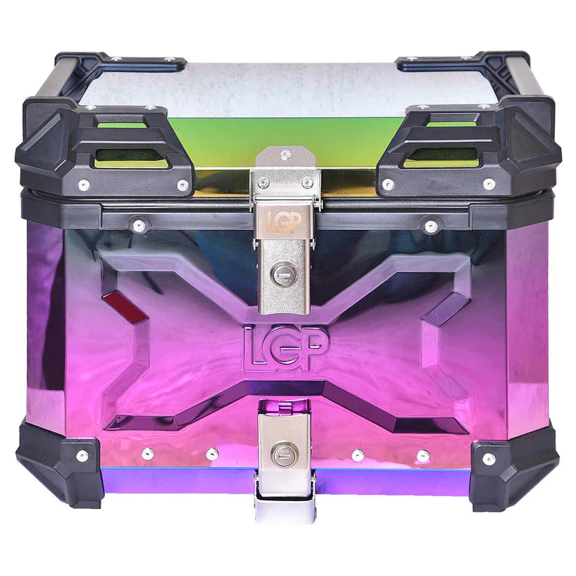 LGP 45L Aluminum Motorcycle Top Box Reflection Type with Backrest | Compatible For All Motorcycle