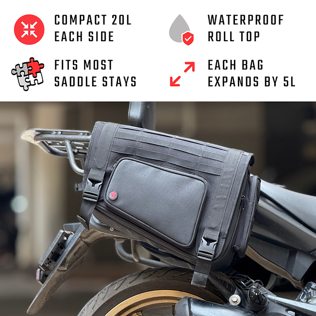 RiderZone Moriri Waterproof Motorcycle Saddlebags 40L (+10L)