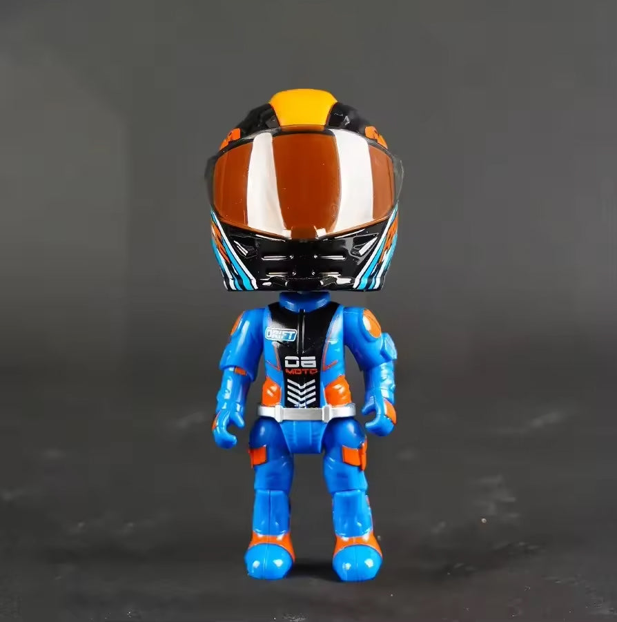 MotoGP Helmet Metal Mini Figure, Die-Cast Transforming Action Figure, Poseable Racing Character with Helmet