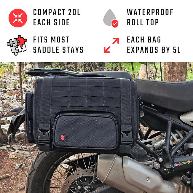 RiderZone Pangong Waterproof Motorcycle Pannier Bags (40L Expandable)