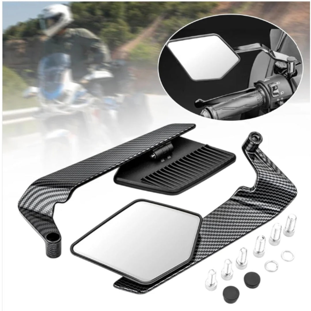 Motorcycle Carbon Flip Mirrors Set | Adjustable Rotating Stealth Wind Wing Rear View Mirrors