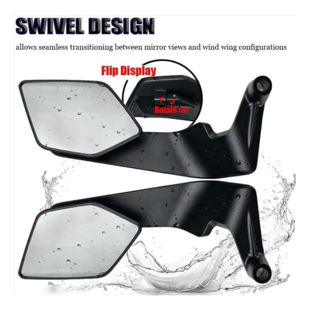Motorcycle Carbon Flip Mirrors Set | Adjustable Rotating Stealth Wind Wing Rear View Mirrors