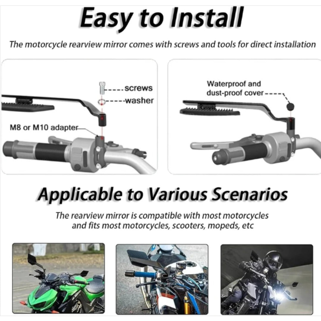 Motorcycle Carbon Flip Mirrors Set | Adjustable Rotating Stealth Wind Wing Rear View Mirrors