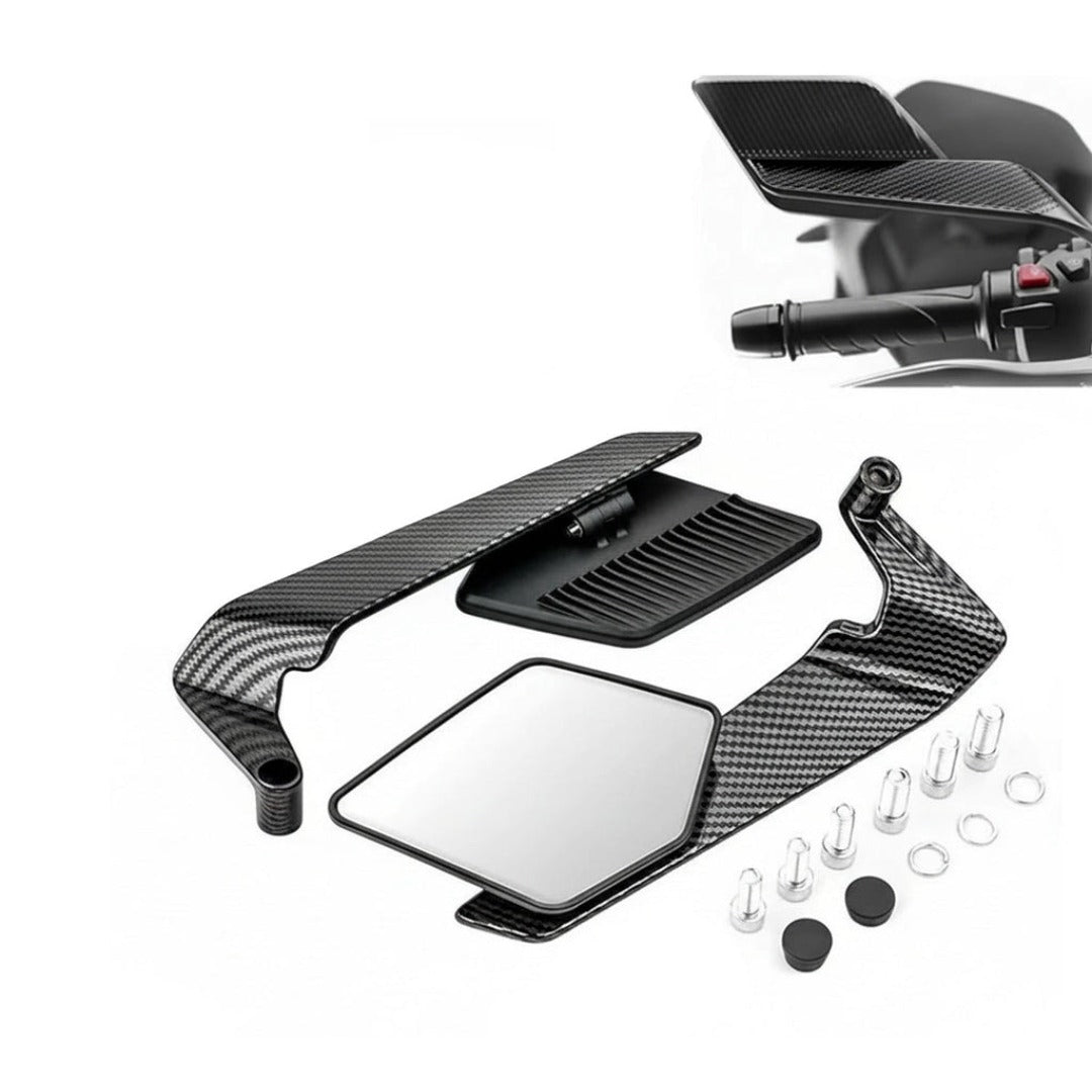 Motorcycle Carbon Flip Mirrors Set | Adjustable Rotating Stealth Wind Wing Rear View Mirrors